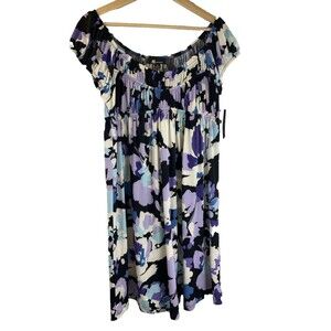 AB Studio Women XL Dress Floral Milkmaid BabyDoll Smock Stretch Cottagecore NWT